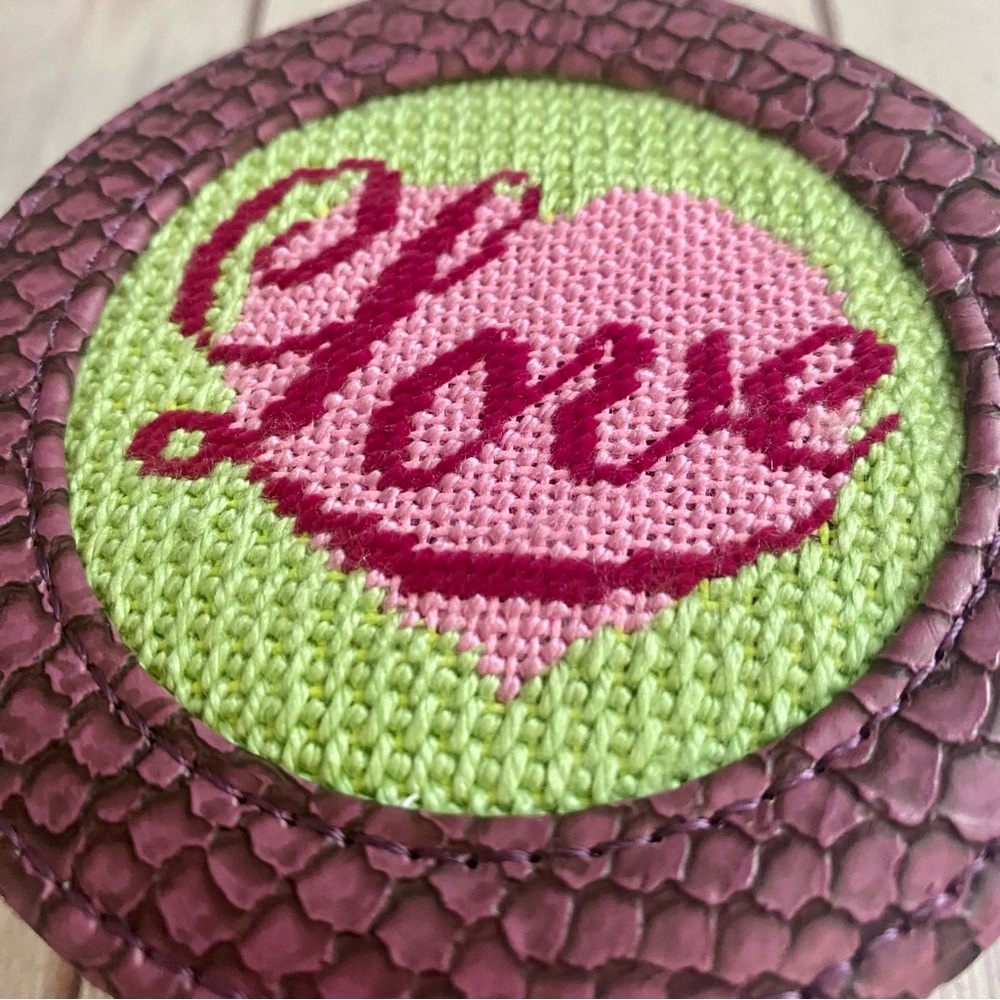 Purple Faux Snakeskin Trinket Box w/ Needlepoint “Love” Script 🐝 - Picture 4 of 5
